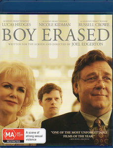Cat. No. DVDMBR 1948: BOY ERASED ~ LUCAS HEDGES / NICOLE KIDMAN / RUSSELL CROWE / JOEL EDGERTON. UNIVERSAL / SONY BDJ7174.