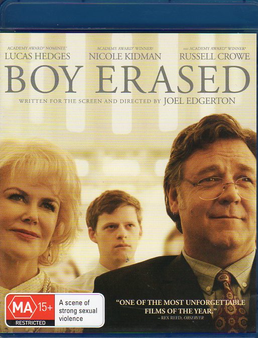 Cat. No. DVDMBR 1948: BOY ERASED ~ LUCAS HEDGES / NICOLE KIDMAN / RUSSELL CROWE / JOEL EDGERTON. UNIVERSAL / SONY BDJ7174.
