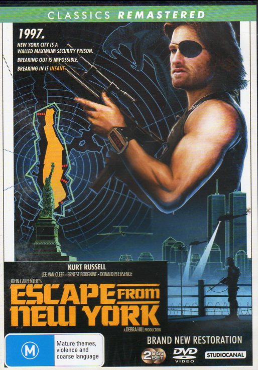 Cat. No. DVDM 1533: ESCAPE FROM NEW YORK ~ KURT RUSSELL / LEE VAN CLEEF / ERNEST BORGNINE / DONALD PLEASENCE / ISAAC HAYES. UNIVERSAL / SONY / STUDIOCANAL DA17401