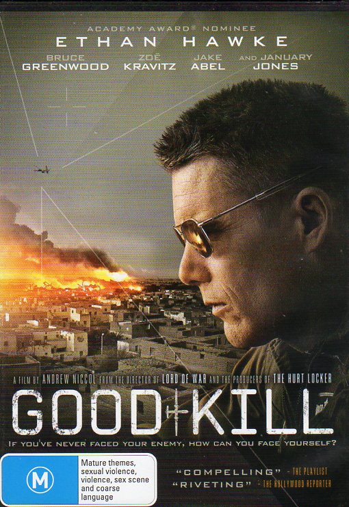 Cat. No. DVDM 1216: GOOD KILL ~ ETHAN HAWKE / BRUCE GREENWOOD / ZOE KRAVITZ / JAKE ABEL / JANUARY JONES. ROADSHOW R-114185-9.