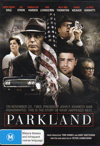 Cat. No. DVDM 1184: PARKLAND ~ JAMES BADGE DALE / ZAC EFRON / JACKIE EARL HALEY / COLIN HANKS / DAVID HARBOUR / MARCIA GAY HARDEN / BILLY BOB THORNTON / JACKI WEAVER. ROADSHOW R-114329-9