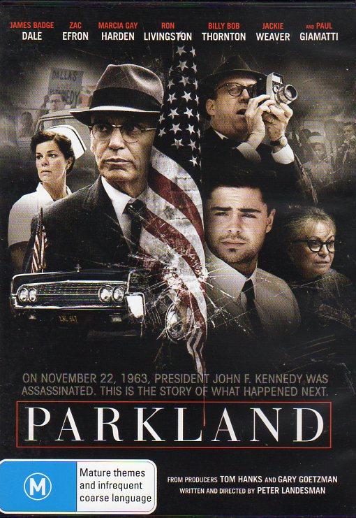 Cat. No. DVDM 1184: PARKLAND ~ JAMES BADGE DALE / ZAC EFRON / JACKIE EARL HALEY / COLIN HANKS / DAVID HARBOUR / MARCIA GAY HARDEN / BILLY BOB THORNTON / JACKI WEAVER. ROADSHOW R-114329-9