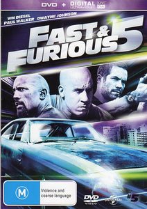 Cat. No. DVDM 1053: FAST & FURIOUS #5 ~ VIN DIESEL / DWAYNE JOHNSON / PAUL WALKER / JORDANA BREWSTER / TYRESE GIBSON / CHRIS "LUDACRIS" BRIDGES.  UNIVERSAL / SONY D56197.