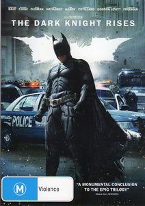 Cat. No. DVDM 1056: THE DARK KNIGHT RISES ~ CHRISTIAN BALE, MICHAEL CAINE, MORGAN FREEMAN. WARNER BROS. 1000352599.