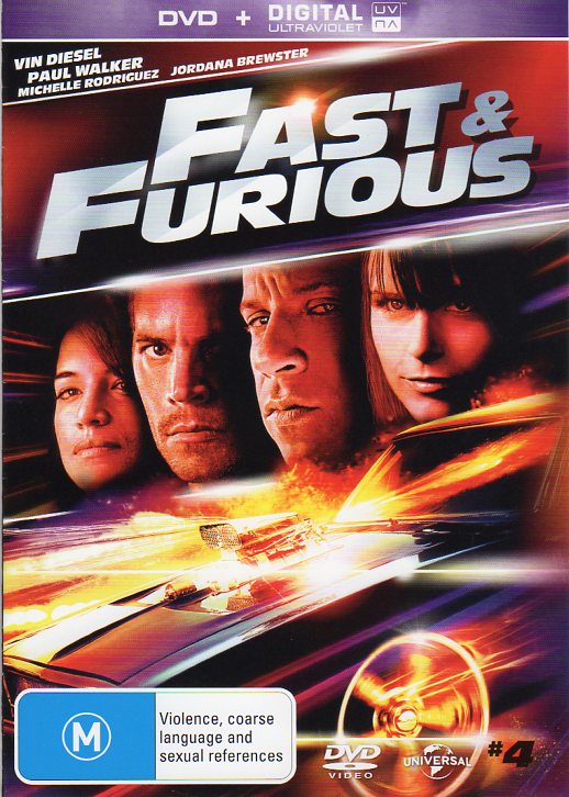 Cat. No. DVDM 1052: THE FAST & FURIOUS #4 ~ VIN DIESEL / PAUL WALKER / MICHELLE RODRIGUEZ / JORDANA BREWSTER / JOHN ORTIZ / LAZ ALONSO. UNIVERSAL D 44515.