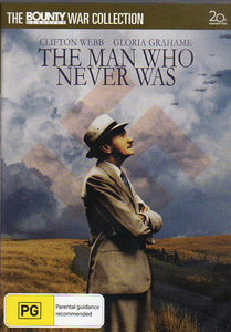 Cat. No. DVDM 1726: THE MAN WHO NEVER WAS ~ CLIFTON WEBB / GLORIA GRAHAME / ROBERT FLEMING. 2OTH CENTURY FOX / BOUNTY BF229.