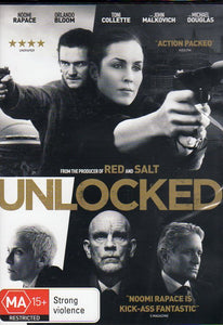 Cat. No. DVDM 1900: UNLOCKED ~ NOOMI RAPACE / ORLANDO BLOOM / TONI COLLETTE / JOHN MALKOVICH / MICHAEL DOUGLAS. ROADSHOW R-127193-9