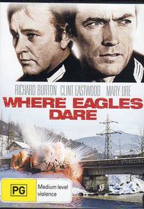 Cat. No. DVDM 1929: WHERE EAGLES DARE ~ RICHARD BURTON / CLINT EASTWOOD / MARY URE / PATRICK WYMARK. WARNER BROS. 65186N
